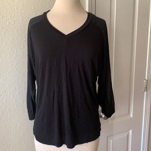 Tahari black size medium M knit top with sheer sleeve accent